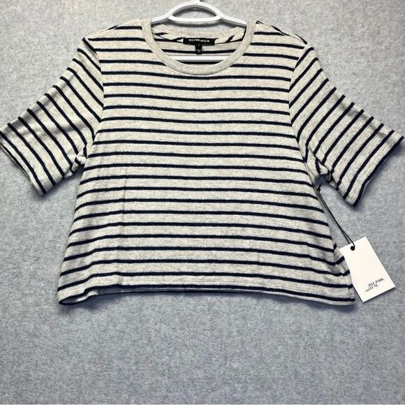 Hye Park and Lune Crop Top Sweater T-Shirt Striped Gray Blue Soft New size S - Picture 1 of 9